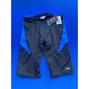TYR Durafast Elite Men's Jammer Swim Suit Black Blue Hex Size 32 New